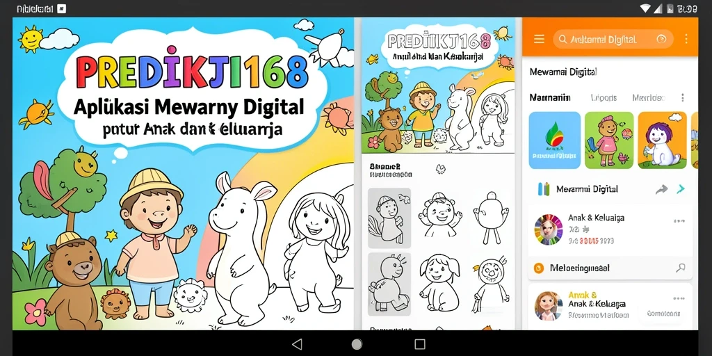 Antarmuka aplikasi PREDIKSI168 yang ramah anak untuk mewarnai.