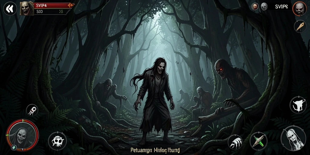 Antarmuka seram SVIP4 di tengah hutan yang gelap.