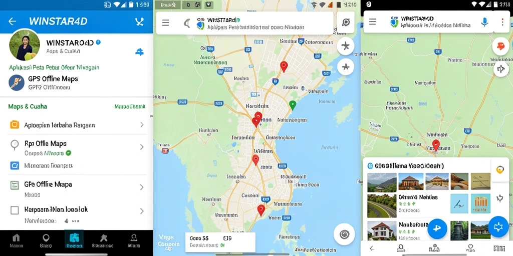 Tampilan antarmuka aplikasi WINSTAR4D dengan peta GPS Offline.